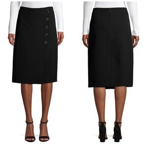 En Thread Wrap Button Black Midi Skirt